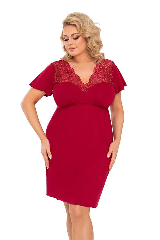 Dámska nočná košieľka Doris plus size bordová s čipkou