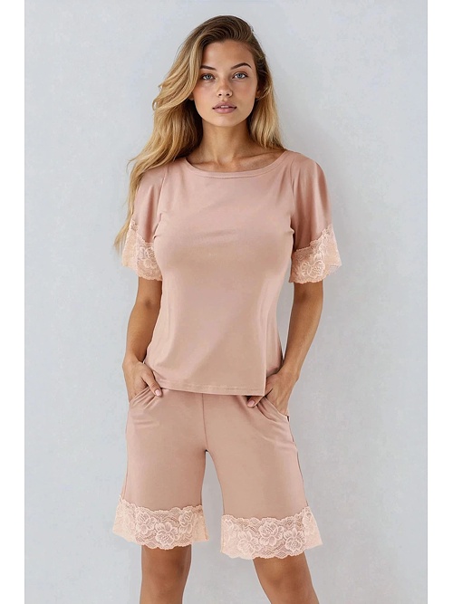 Krátké luxusní pyžamo Alor světle hnědé