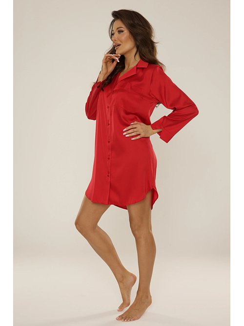 Cordelia szatén hálóing, hosszú ujjú, piros