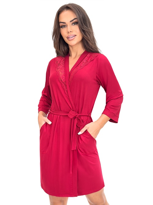 Elegantní župan s krajkou Sonia bordó