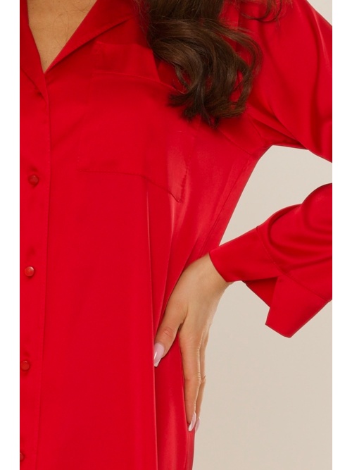 Cordelia szatén hálóing, hosszú ujjú, piros