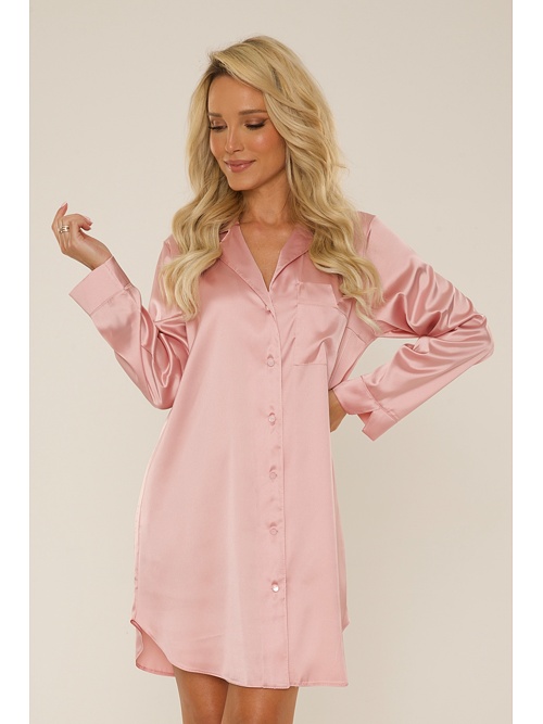 Saténová nočná košeľa s dlhými rukávmi Cordelia svetloružová