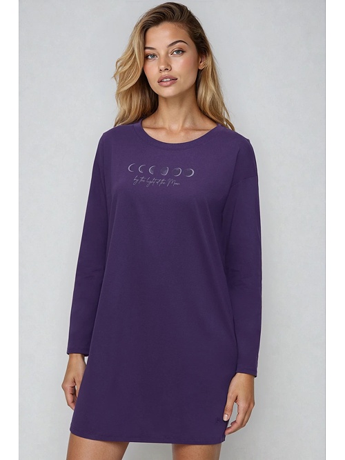 Bawełniana koszula nocna Moon Koszule nocne NDK LSL 04 fioletowa
