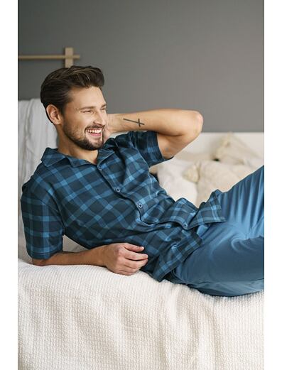 Pijama pentru bărbați Luke albastră cu carouri