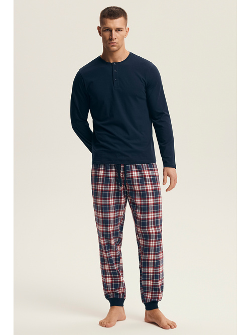 Pánske pyžamo Noir modré bavlna a flanel