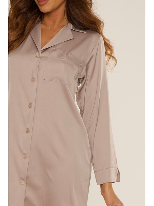 Saténová nočná košeľa Cordelia s dlhým rukávom cappuccino