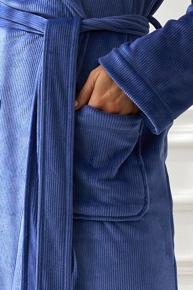 Długi szlafrok damski Aura niebieski bez kaptura