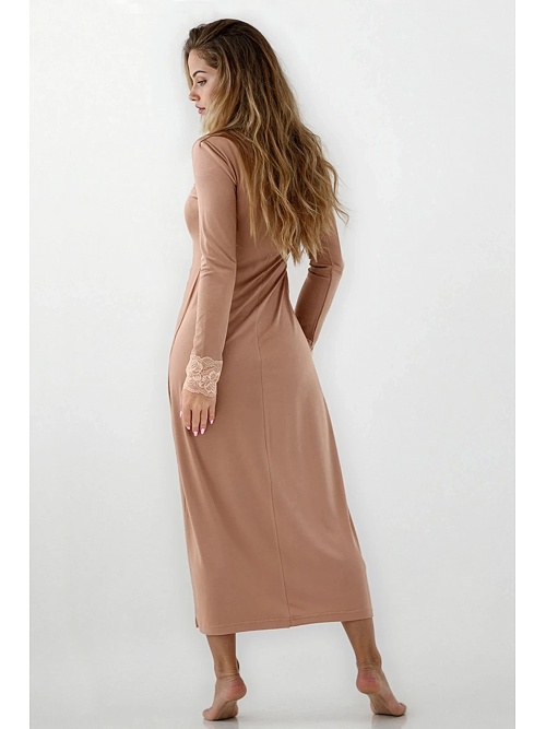 Długa luksusowa koszula Ceylon jasnobrązowa