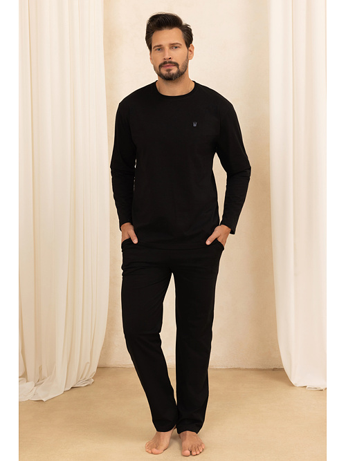 Jack férfi pamutpizsama, fekete, hosszú