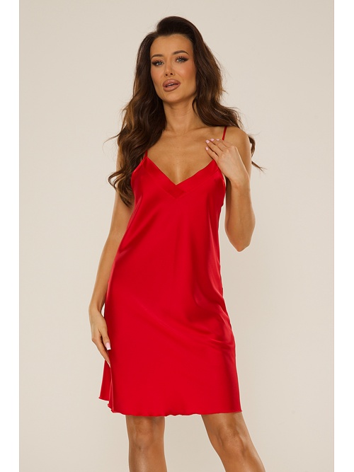 Cămașă de noapte din satin Cordelia cu bretele roșu