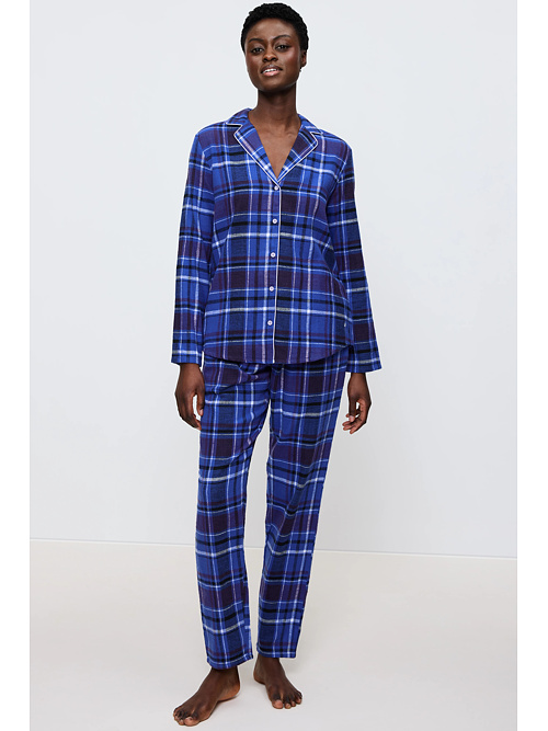 Pijamale din flanel organic Triumph Boyfriend Fit violet carouri