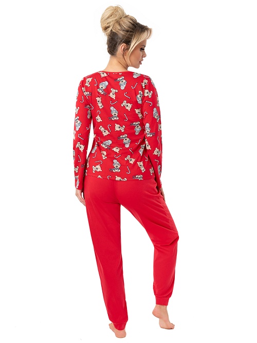 Vianočné pyžamo Bear long s červenými nohavicami