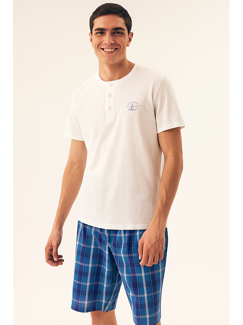 Pijamale scurte pentru bărbați Dock alb-albastru