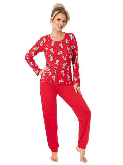 Vianočné pyžamo Bear long s červenými nohavicami