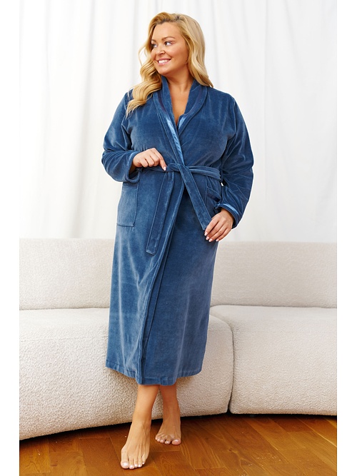 Dámsky tmavomodrý velúrový župan