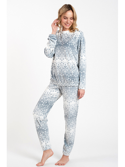 Snow női pizsama, fehér, szürke hópelyhes