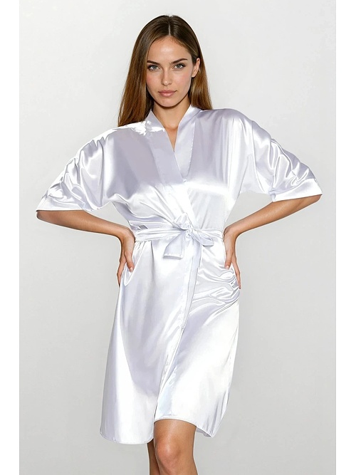 bílý saténový župan