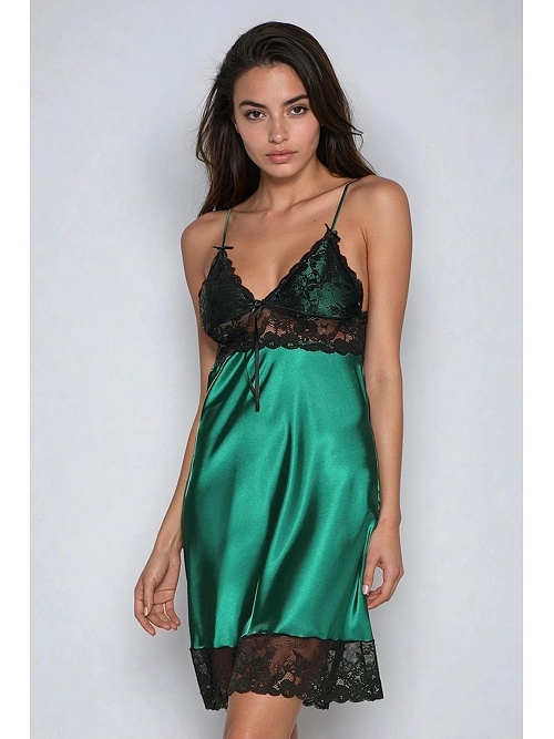 Satynowa koszula nocna Deyla zielona