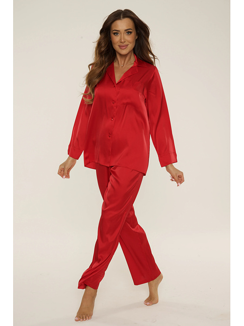 Długa satynowa piżama Cordelia czerwona