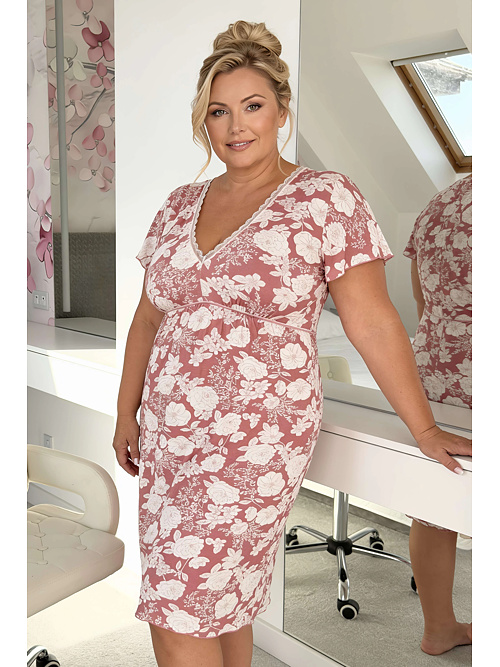 Noční košile Tina plus size růžová květovaná