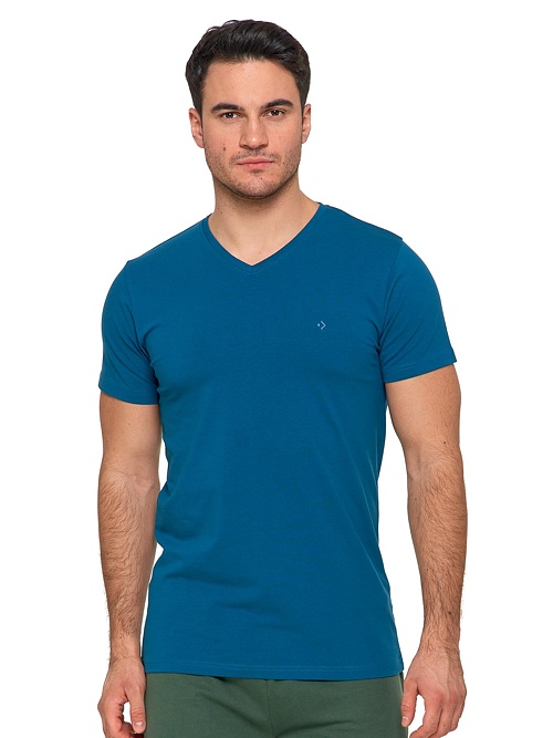 Pánské triko Slim fit Premium petrolejově modré véčko
