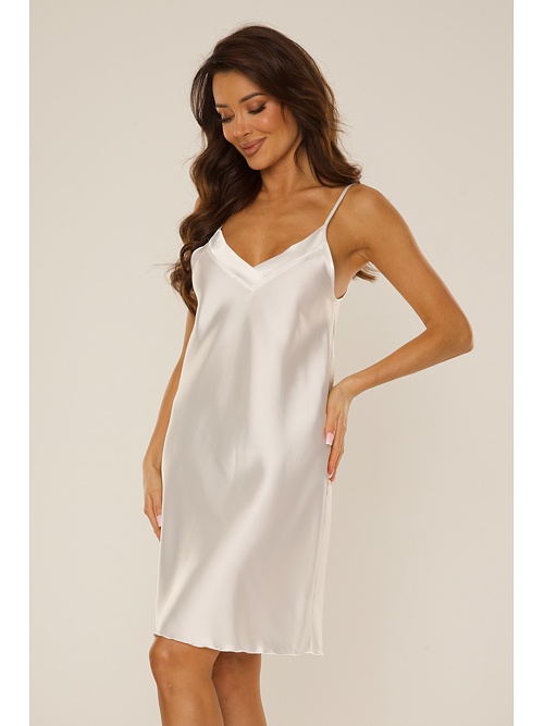 Cămașă de noapte din satin cu bretele Cordelia alb